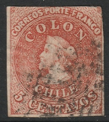 Chile 1865 Sc 14a used carmine red