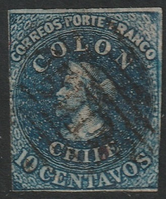 Chile 1860 Sc 10j used darker blue