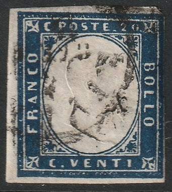 Italy Sardinia 1862 Sc 12 used indigo