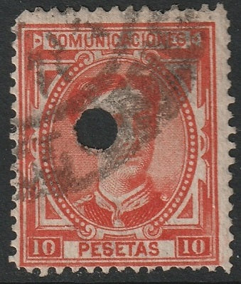 Spain 1876 Sc 230 used telegraph punch cancel