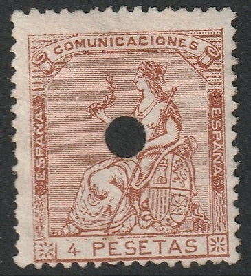 Spain 1873 Sc 199 used telegraph punch cancel