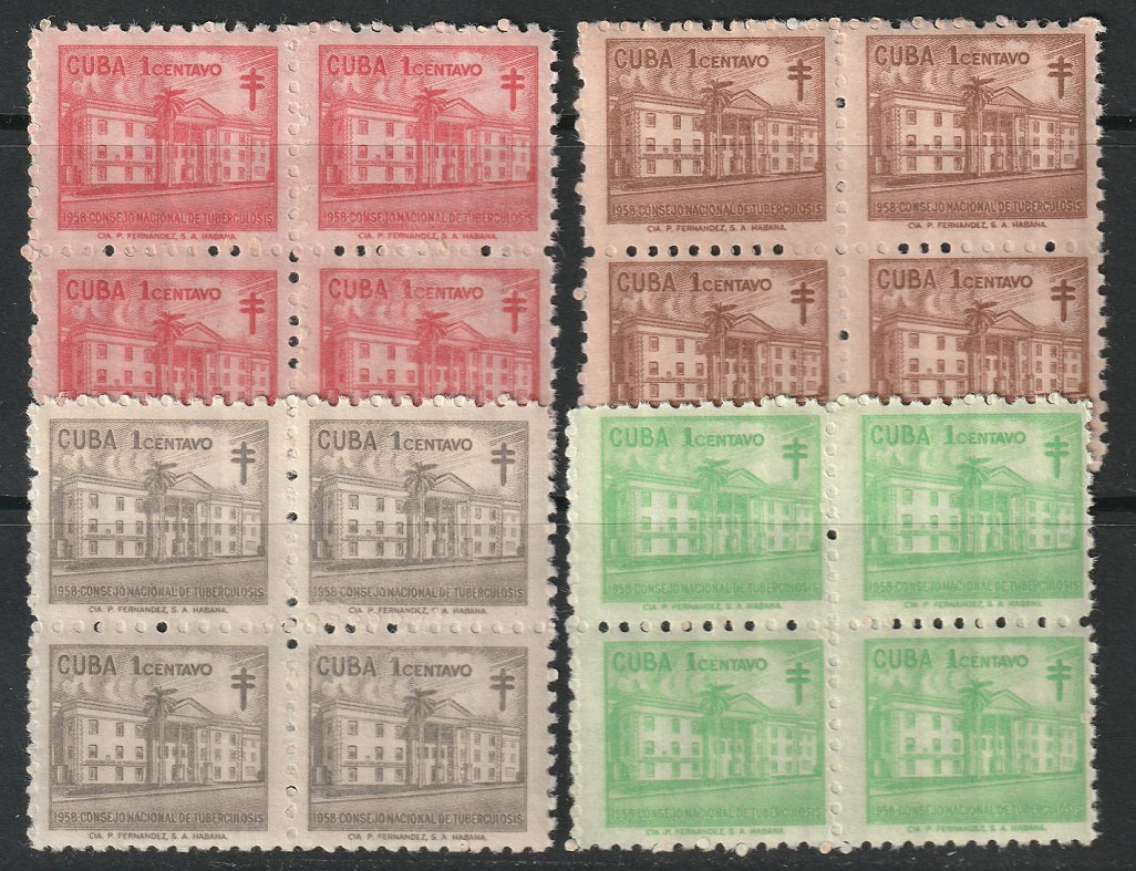 Cuba 1958 Sc RA39-42 postage tax set blocks MNH** some ink on gum