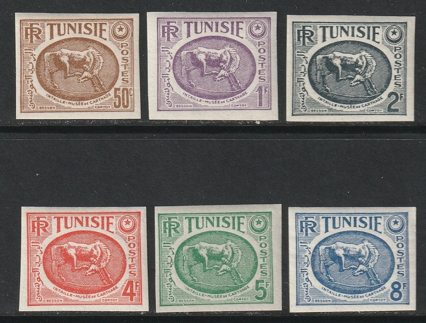 Tunisia 1950 Sc 214-9 var imperf partial set MLH*