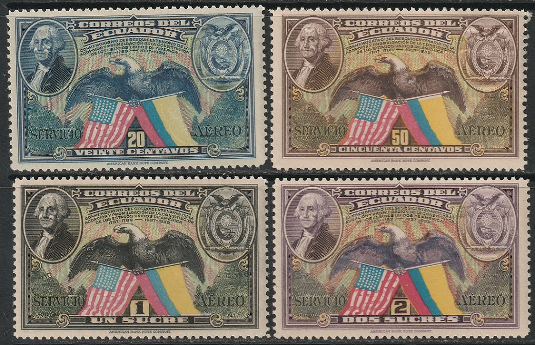 Ecuador 1938 Sc C60-3 air post partial set MNH**