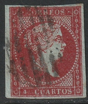 Spain 1855 Sc 37a used grid cancel carmine shifted watermark