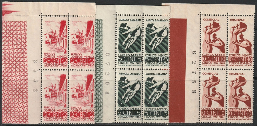 Mexico 1939 Sc 751-3 set corner blocks MNH**