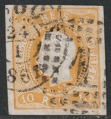 Portugal 1866 Sc 18 used Lisboa cancels orange yellow