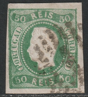 Portugal 1866 Sc 21 used "1" Lisboa cancel green