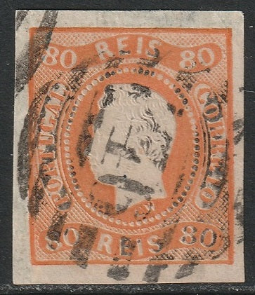 Portugal 1866 Sc 22 used "46" Porto cancel orange thin at top