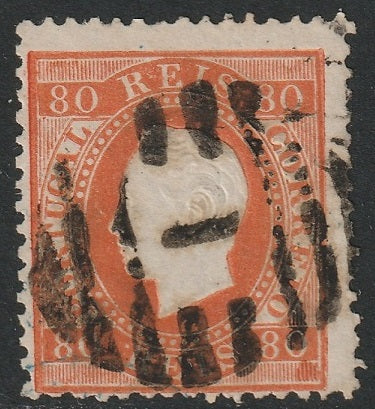 Portugal 1870 Sc 44 used "1" (Lisboa) cancel orange vermilion perf 12.5