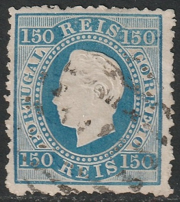 Portugal 1876 Sc 47 used pale blue perf 12.5 embossing separation