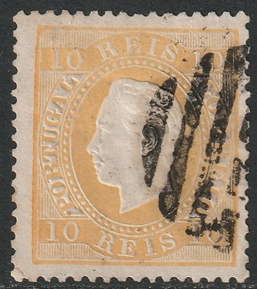 Portugal 1871 Sc 35d used yellow perf 13.5 small thin