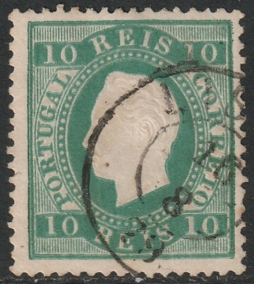 Portugal 1879 Sc 36a used Lisboa cancel blue green perf 13.5