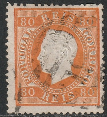 Portugal 1870 Sc 44c used orange vermilion perf 13.5 small tear