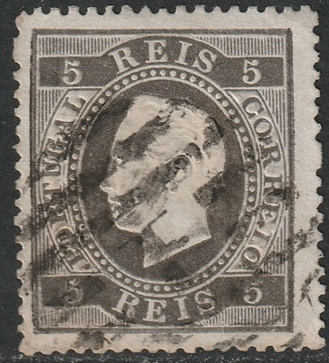 Portugal 1872 Sc 34b used "1" (Lisboa) cancel perf 14