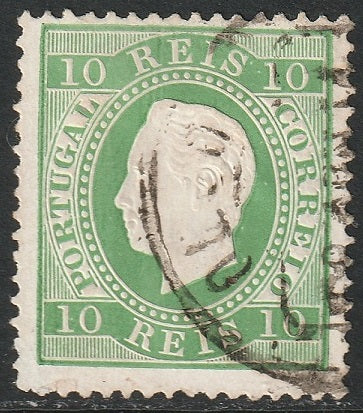 Portugal 1880 Sc 37c used bright yellow green perf 13.5