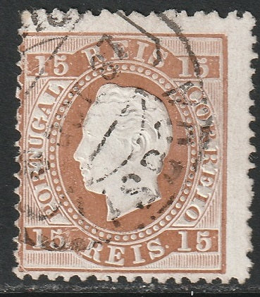 Portugal 1875 Sc 38b used Lisboa cancel yellow brown perf 12.5