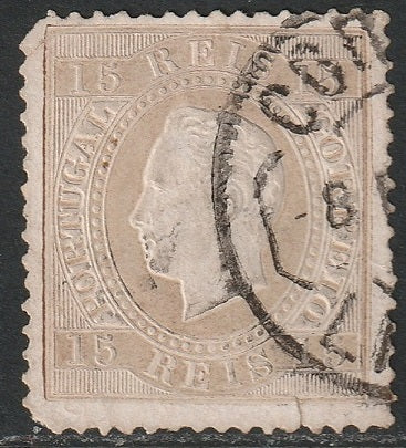 Portugal 1875 Sc 38c used Lisboa cancel grey brown perf 13.5 torn corners/small tear