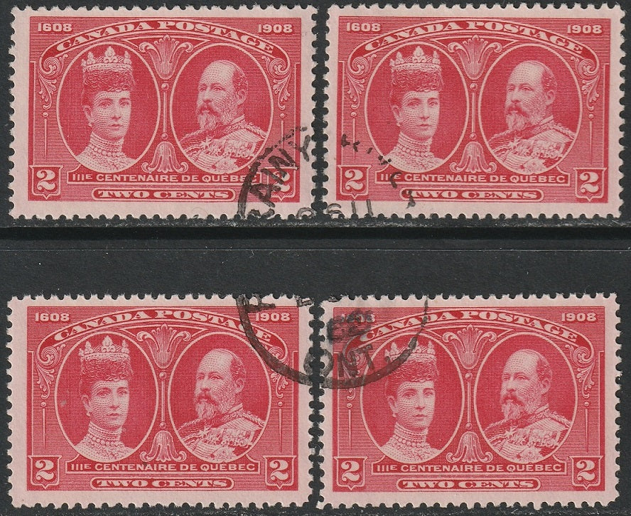 Canada 1908 Sc 98 set of 4 used Rainy River ON cancel