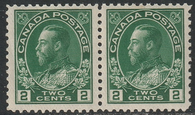 Canada 1924 Sc 107a pair MNH** thin paper deep green wet printing