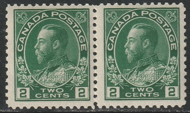 Canada 1924 Sc 107a pair MNH** thin paper deep green wet printing