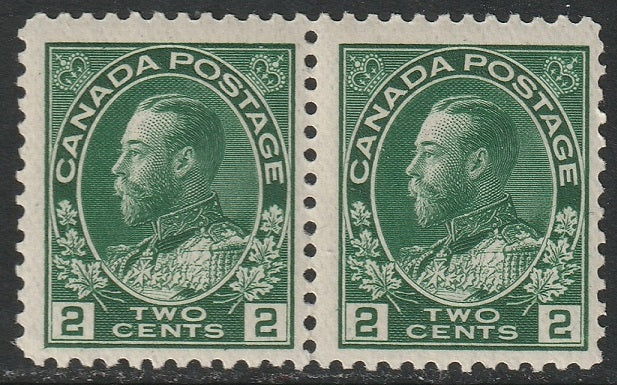 Canada 1924 Sc 107a pair MNH** thin paper deep green wet printing