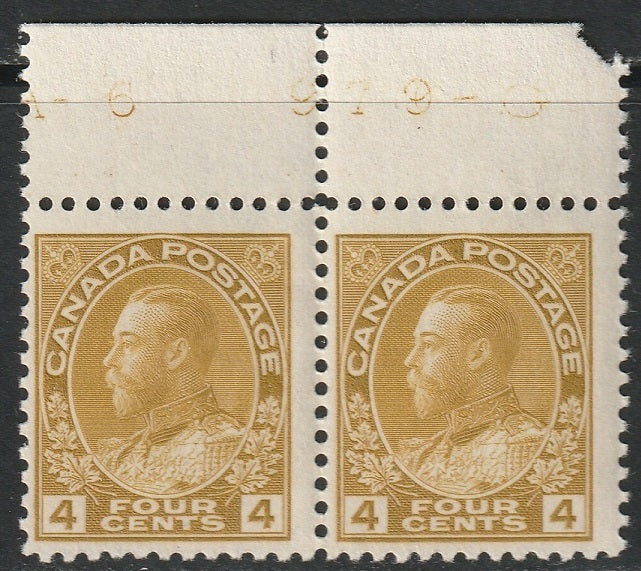 Canada 1925 Sc 110d plate inscription pair MNH**/MLH* yellow ochre dry printing