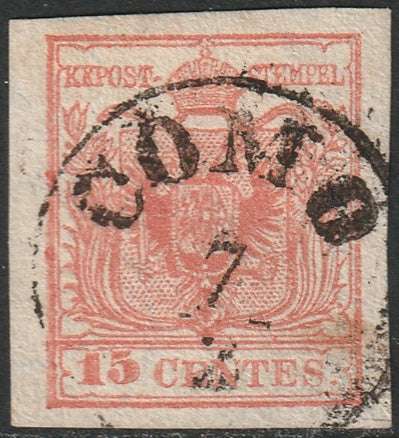 Lombardy Venetia 1850 Sc 4 used Como cancel type III with watermark