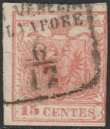 Lombardy Venetia 1850 Sc 4g used variety Da Venezia col Vapore cancel thin type III