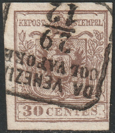 Lombardy Venetia 1854 Sc 5b used Da Venezia col Vapore cancel type II