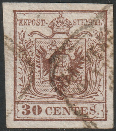 Lombardy Venetia 1853 Sc 5d used Da Venezia col Vapore cancel type II pinhole