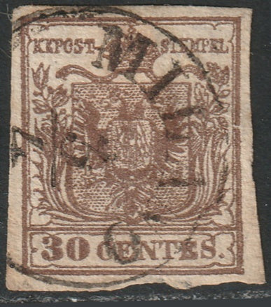 Lombardy Venetia 1850 Sc 5c used Milano cancel type I damaged bottom