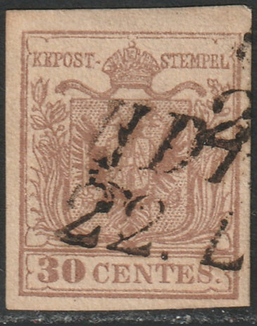 Lombardy Venetia 1853 Sc 5d used Udine cancel type II toning