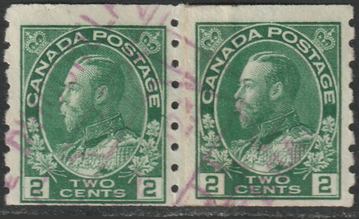 Canada 1922 Sc 128i coil paste-up pair used Banque d'Hochelaga cancel