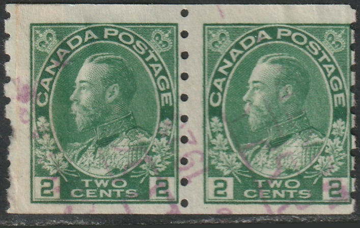 Canada 1922 Sc 128i coil paste-up pair used Banque d'Hochelaga cancel