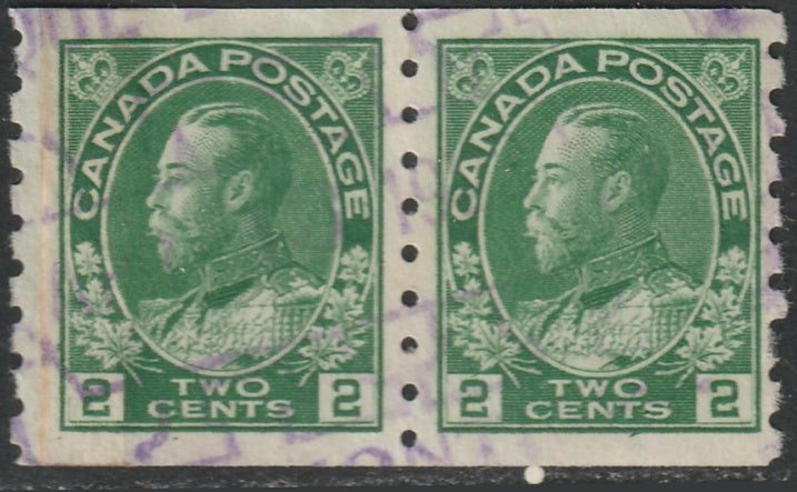 Canada 1922 Sc 128i coil paste-up pair used Banque d'Hochelaga cancel