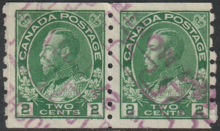 Canada 1922 Sc 128i coil paste-up pair used Banque d'Hochelaga cancel