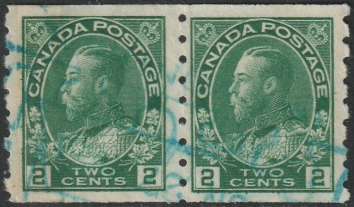 Canada 1922 Sc 128i coil paste-up pair used Banque d'Hochelaga cancel