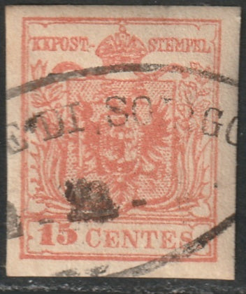 Lombardy Venetia 1850 Sc 4f used Pieve di Soligo cancel some creases type II