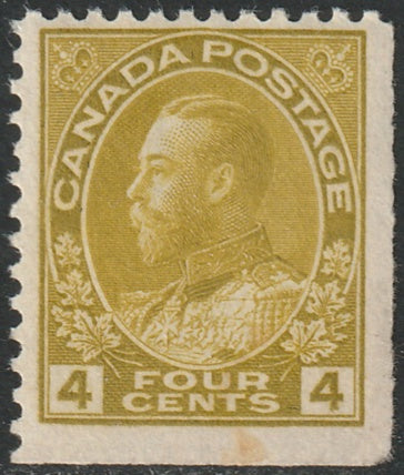 Canada 1922 Sc 110b MLH* greenish olive yellow wet printing