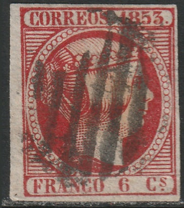 Spain 1853 Sc 19a used grid cancel thicker paper