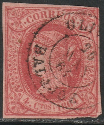 Spain 1864 Sc 62a used Olivenza (Badajoz) cancel small thin