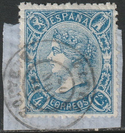 Spain 1865 Sc 75 used Zafra (Badajoz) cancel type II on piece