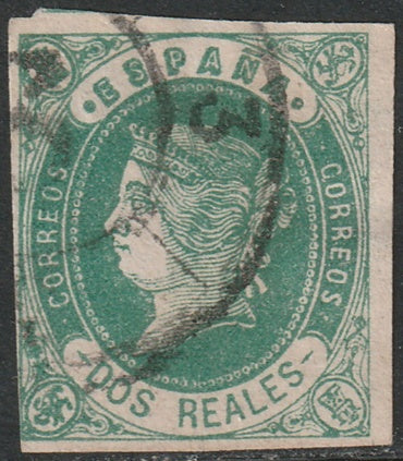 Spain 1862 Sc 60b used cartwheel "3" (Cadiz) cancel