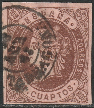 Spain 1862 Sc 56 used "broken R" variety Tarragona cancel