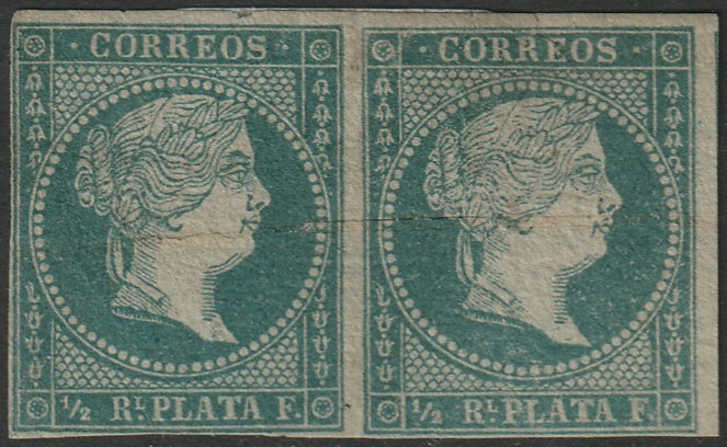 Cuba 1855 Sc 1 pair MNG(*) faulty large inside tear thin paper