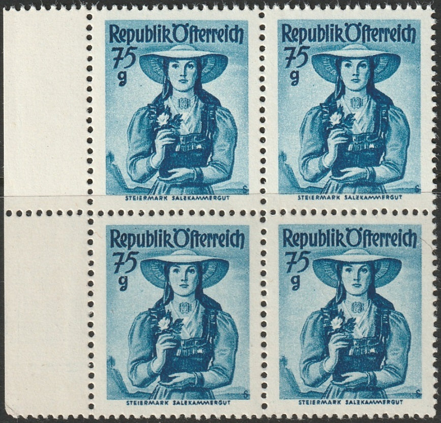 Austria 1948 Sc 534 margin block MNH**