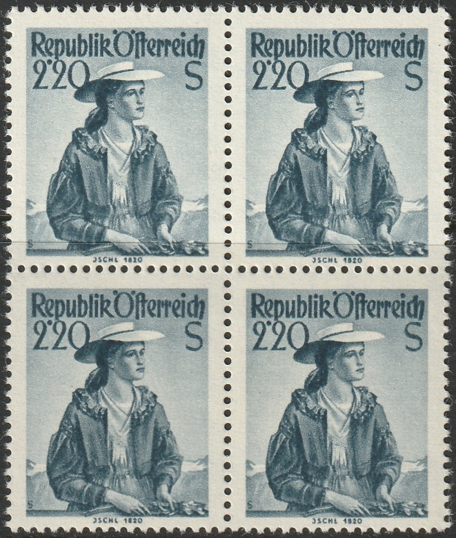 Austria 1952 Sc 547 block MNH**