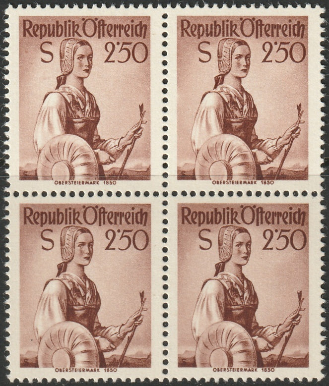 Austria 1952 Sc 549 block MNH**