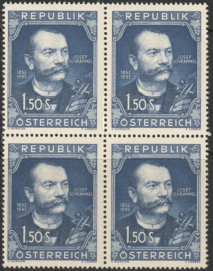 Austria 1952 Sc 579 block MNH**